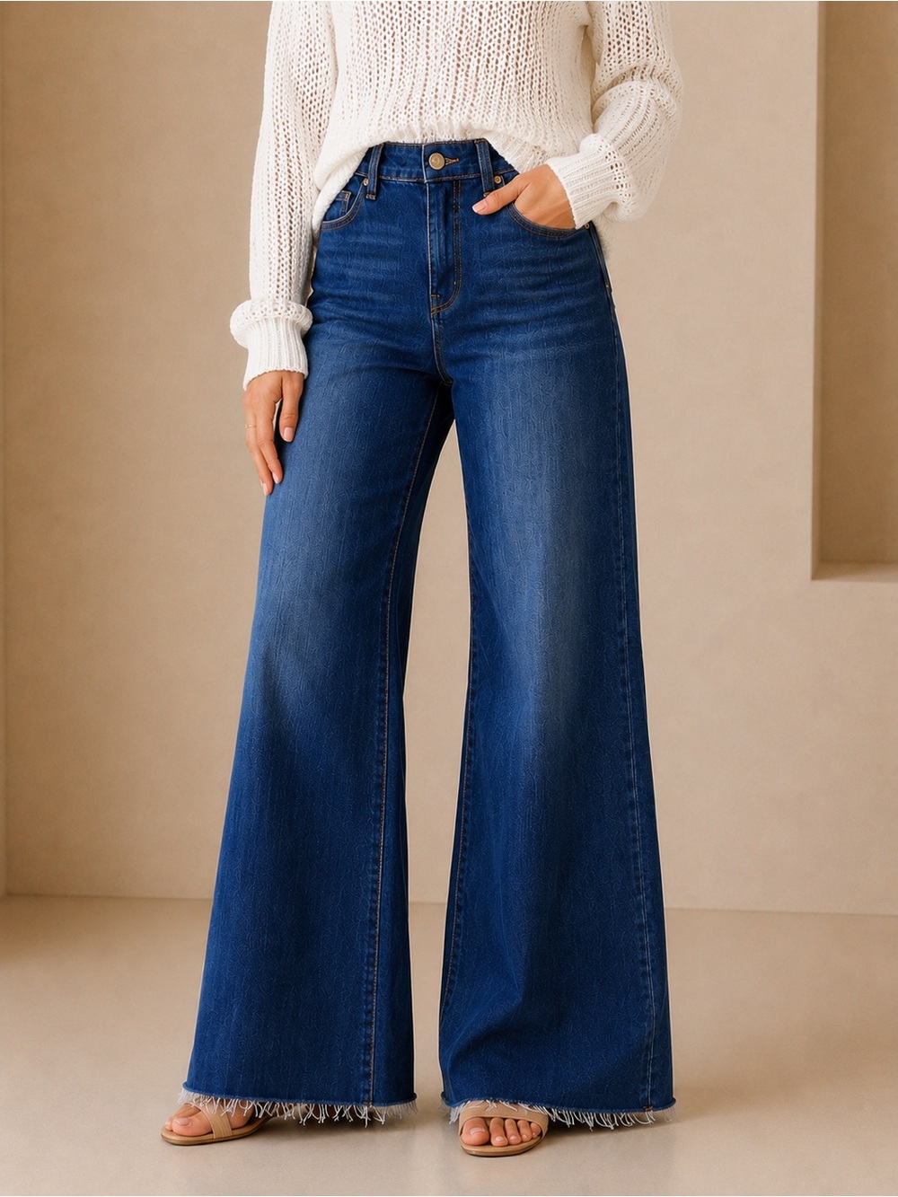 KUT from the Kloth Meg Fab AB Dark Wash Wide Leg High Rise Stretch Raw Hem Jeans - Picture 1 of 9